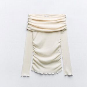 ZARA RUCHED SEMI-SHEER COTTON TOP
